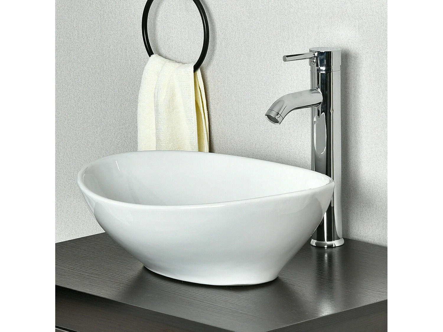 Lavabo Ovale Moderne en Céramique, Évier de Salle de Bain, Bac à Laver Blanc, 410x340x150mm