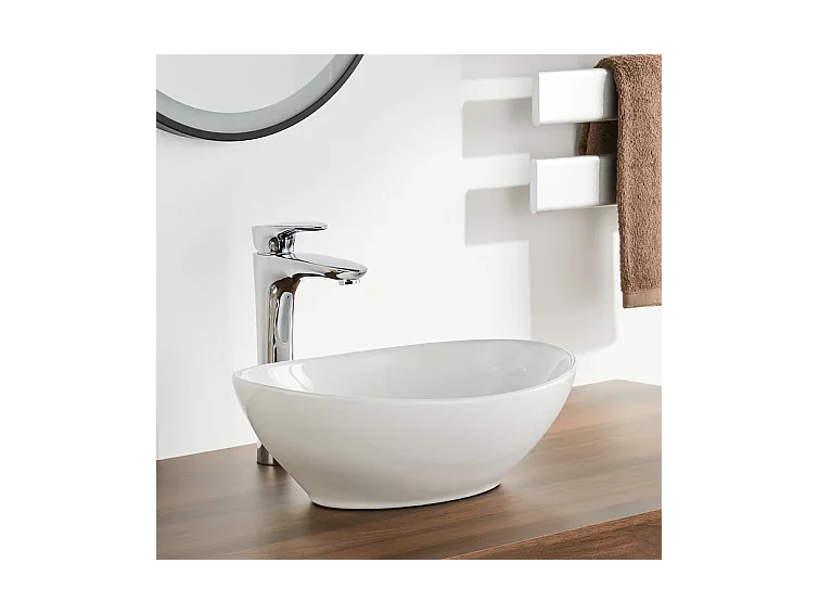 Lavabo Ovale Moderne en Céramique, Évier de Salle de Bain, Bac à Laver Blanc, 410x340x150mm