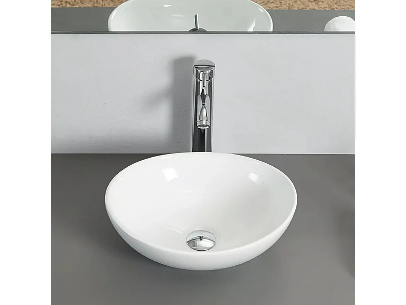 Moderno fregadero ovalado de cerámica, lavabo del baño, bandeja de lavado blanco, 410x340x150 mm