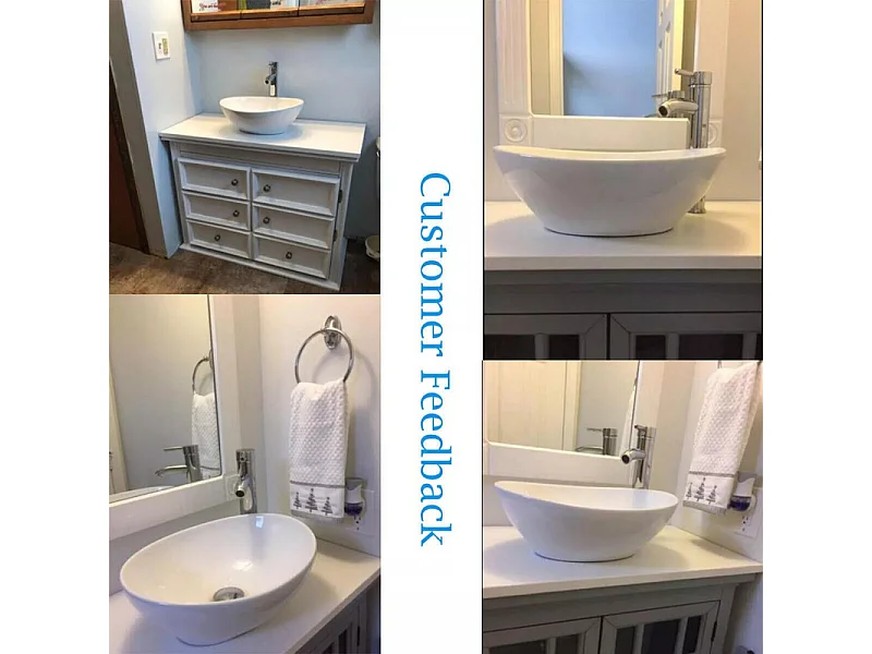 Moderno fregadero ovalado de cerámica, lavabo del baño, bandeja de lavado blanco, 410x340x150 mm
