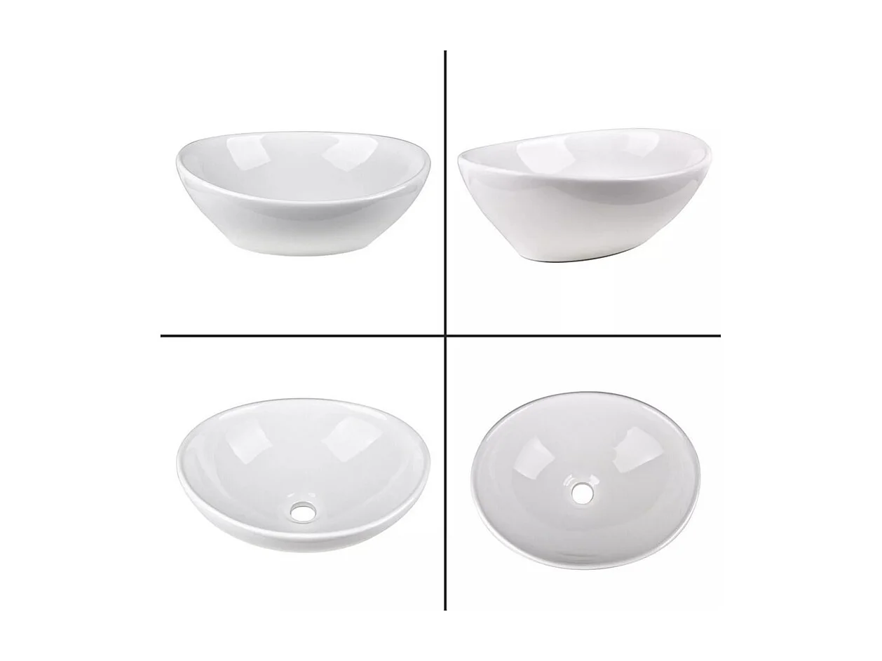 Moderno fregadero ovalado de cerámica, lavabo del baño, bandeja de lavado blanco, 410x340x150 mm
