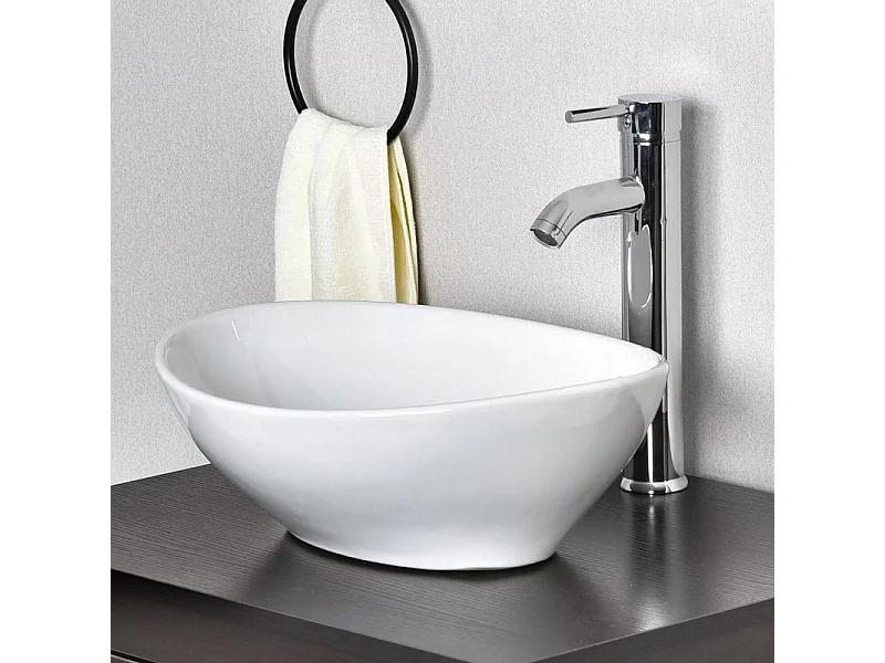 Moderno fregadero ovalado de cerámica, lavabo del baño, bandeja de lavado blanco, 410x340x150 mm