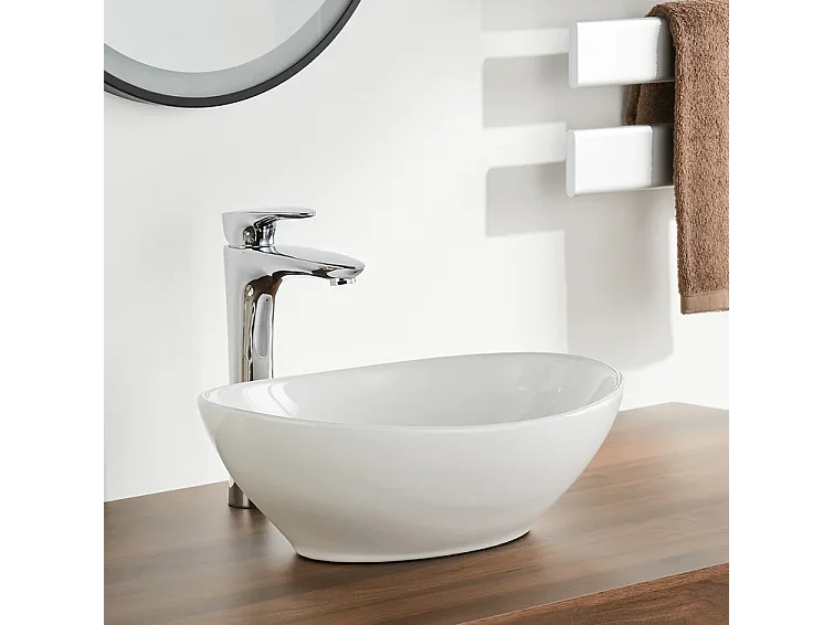 Lavello ovale in ceramica moderna, lavandino per bagno, vassoio di lavaggio bianco, 410x340x150mm