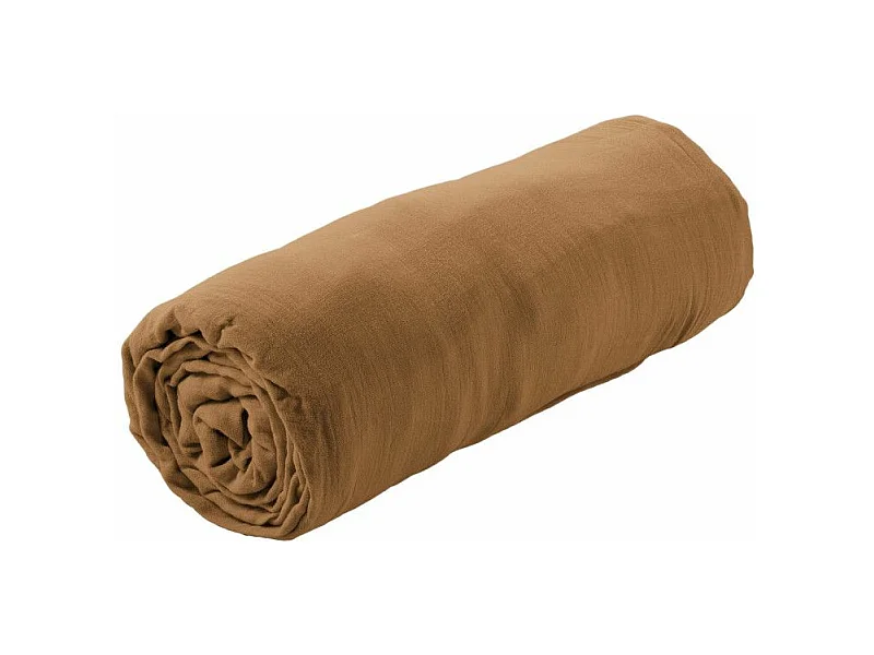 OUREA - Drap Housse 200x200cm Gaze de Coton Camel
