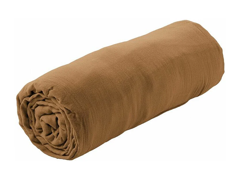 OUREA - Drap Housse 200x200cm Gaze de Coton Camel
