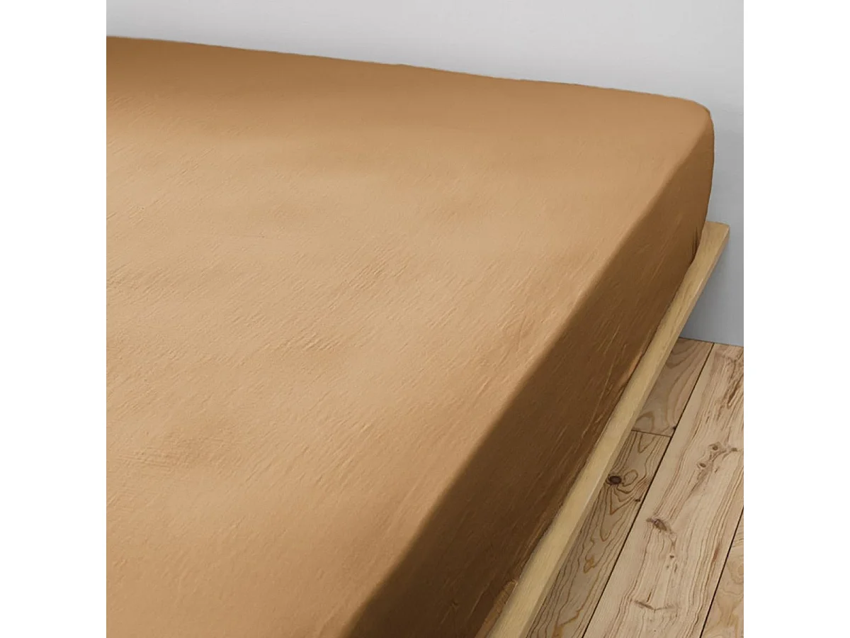 OUREA - Drap Housse 200x200cm Gaze de Coton Camel