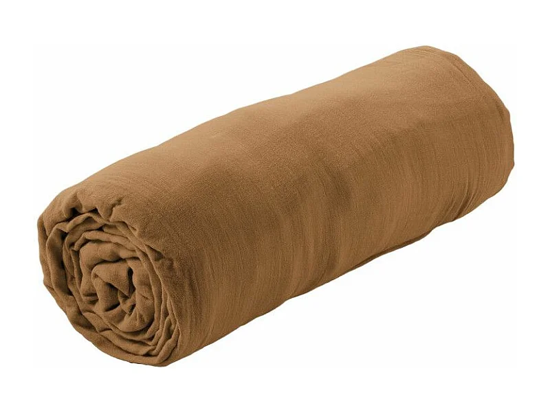 OUREA - Drap Housse 200x200cm Gaze de Coton Camel