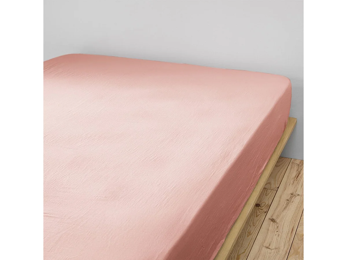 OUREA - Drap Housse 200x200cm Gaze de Coton Rose pêche