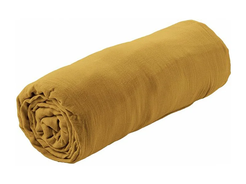 OUREA - Drap Housse 200x200cm Gaze de Coton Safran