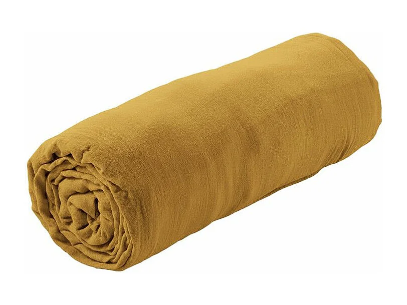 OUREA - Drap Housse 200x200cm Gaze de Coton Safran
