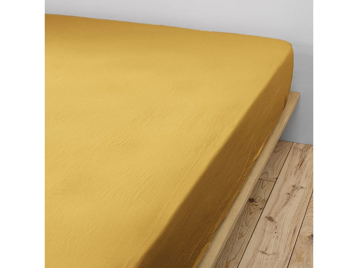 OUREA - Drap Housse 200x200cm Gaze de Coton Safran