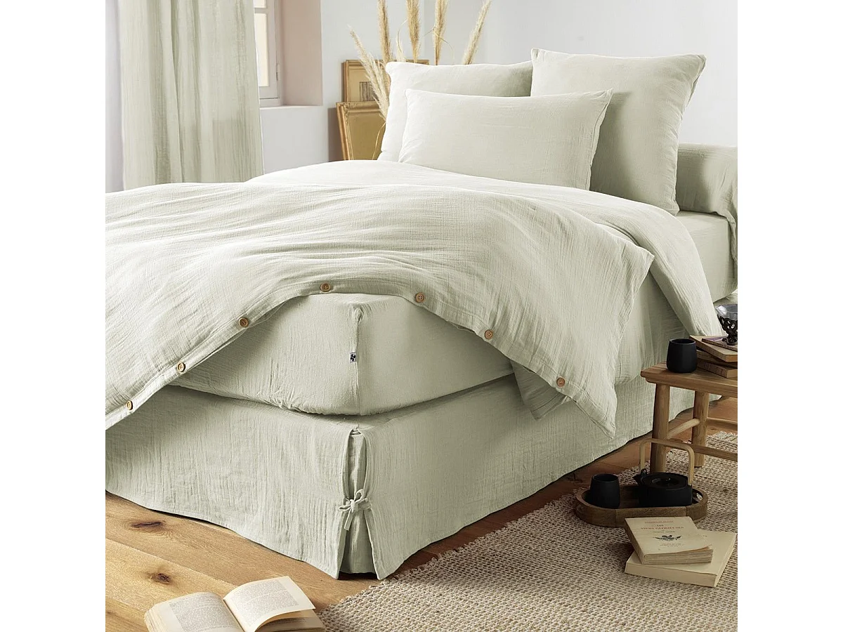 OUREA - Drap Housse 200x200cm Gaze de Coton Romarin