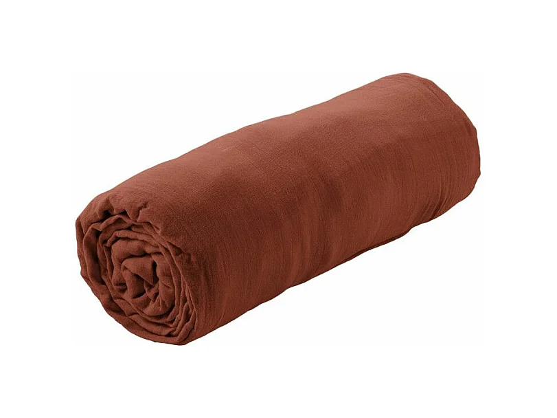 OUREA - Drap Housse 200x200cm Gaze de Coton Terracotta