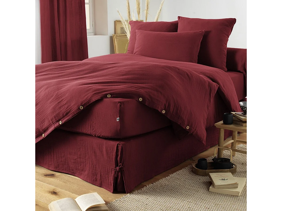 OUREA - Drap Housse 200x200cm Gaze de Coton Terracotta