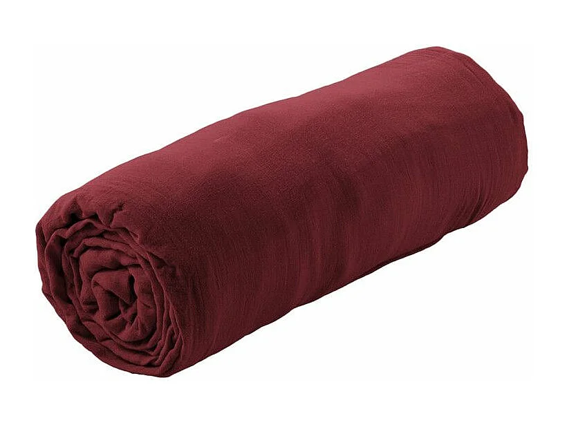 OUREA - Drap Housse 200x200cm Gaze de Coton Lie de vin