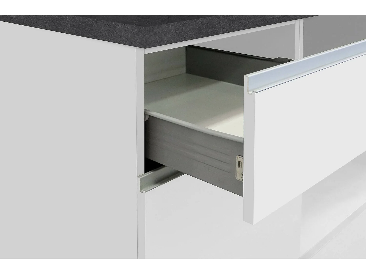 Cozinha completa Dcastill, Conjunto com despensa, Armário de cozinha, Kit de bloco linear, 100% Fabricado em Itália, 255x60h85 cm, Branco brilhante e ardósia