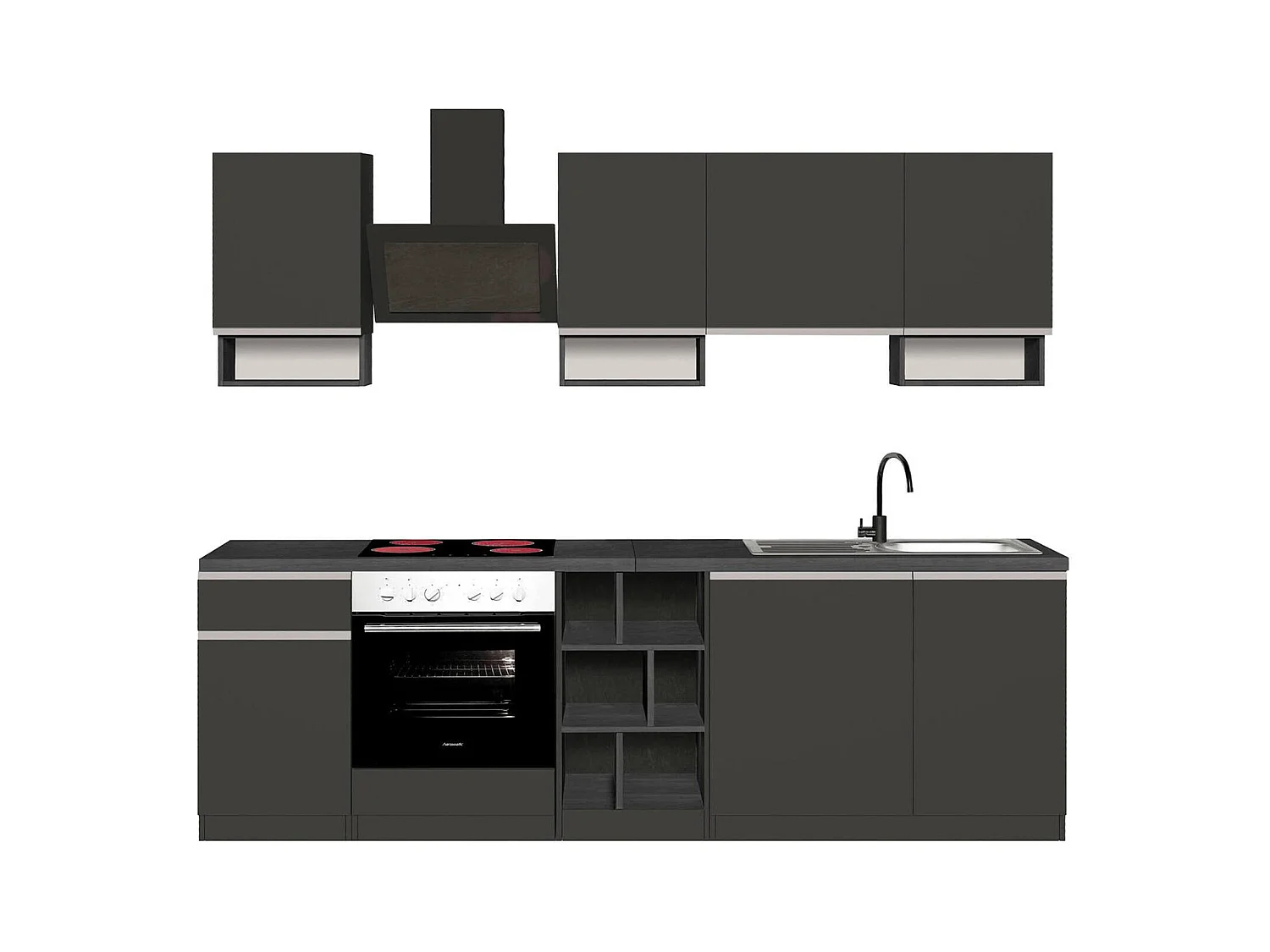 Cuisine complète Dcelient, Ensemble avec garde-manger, Meuble de kitchenette, Kit bloc linéaire, 100% Made in Italy, 255x60h85 cm, Anthracite et Ardoise