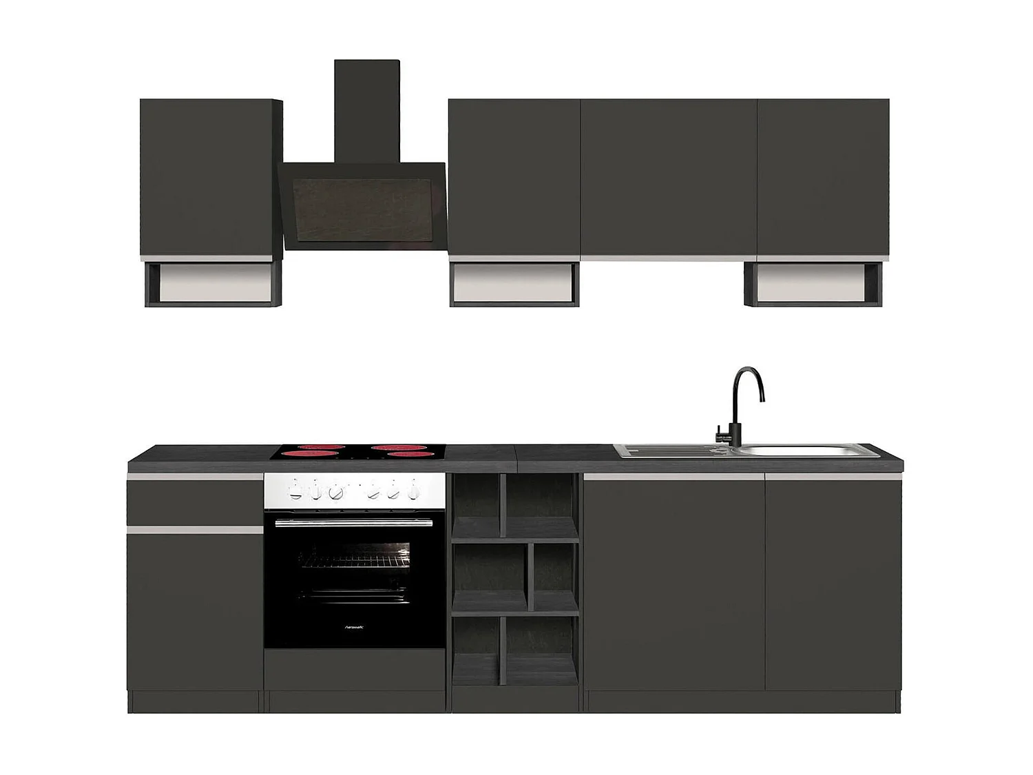 Cozinha completa Dcelient, Conjunto com despensa, Armário de cozinha, Kit de bloco linear, 100% Fabricado em Itália, 255x60h85 cm, Antracite e Ardósia