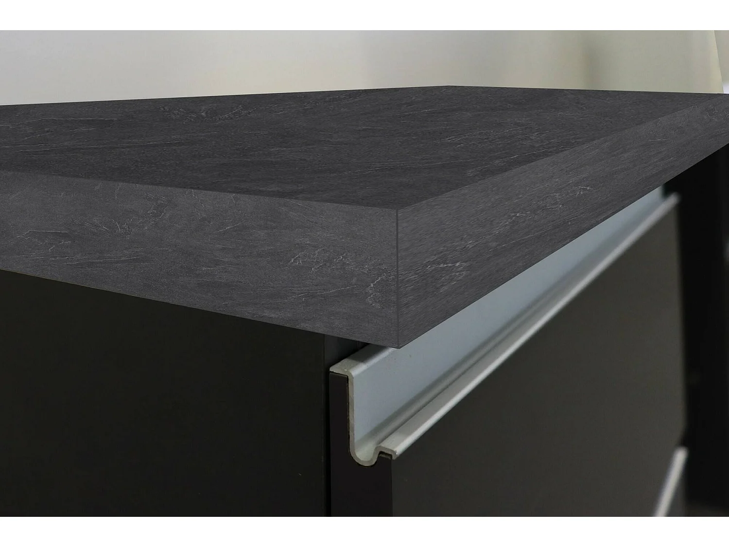 Dcelient complete keuken, Set met bijkeuken, Keukenkast, Lineaire blokkit, 100% Made in Italy, 255x60h85 cm, Antraciet en Leisteen