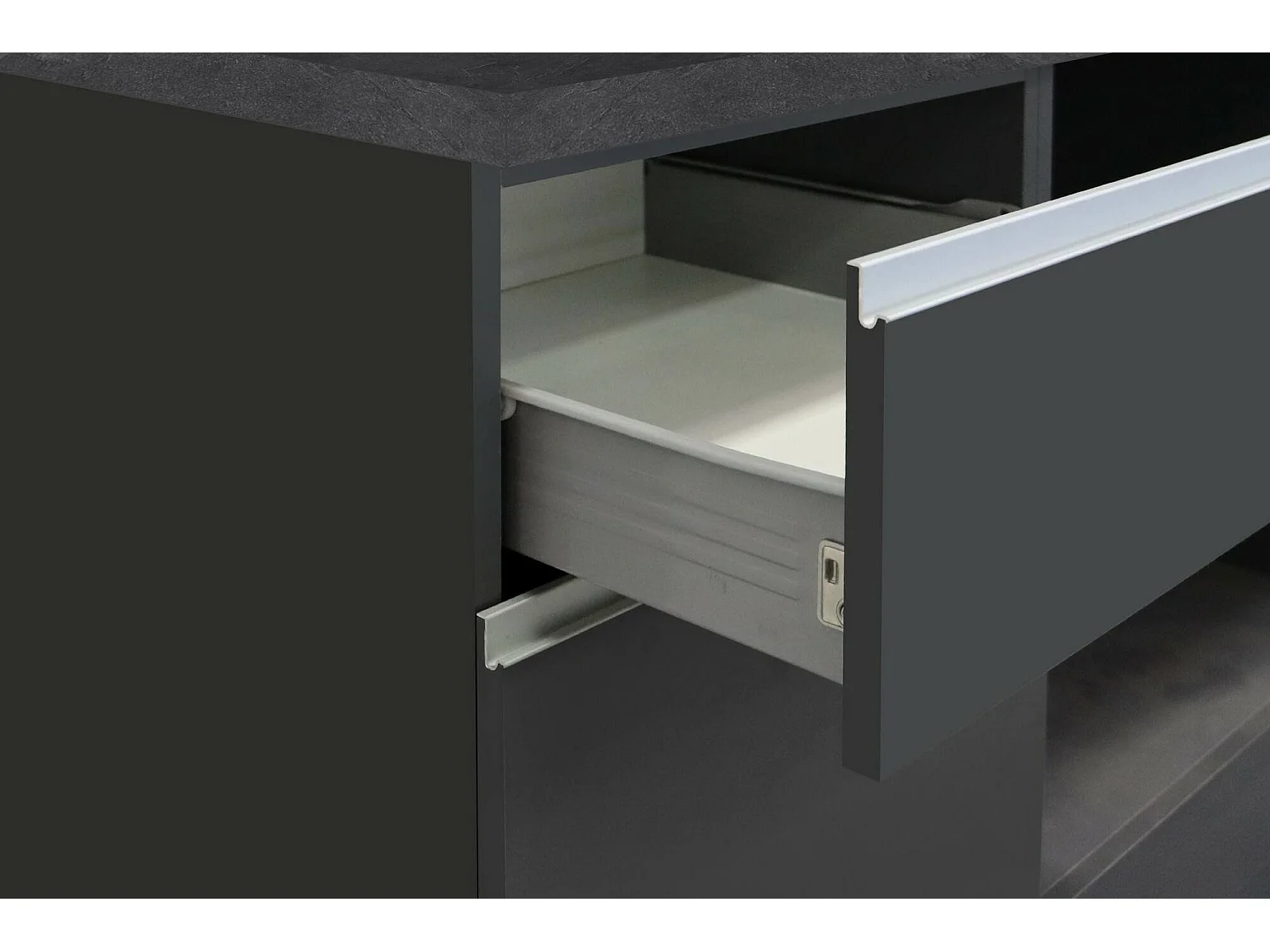 Cuisine complète Dcelient, Ensemble avec garde-manger, Meuble de kitchenette, Kit bloc linéaire, 100% Made in Italy, 255x60h85 cm, Anthracite et Ardoise