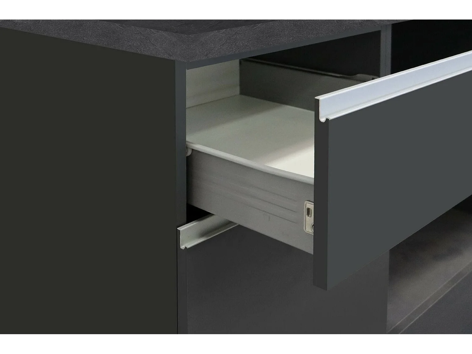 Cuisine complète Dcelient, Ensemble avec garde-manger, Meuble de kitchenette, Kit bloc linéaire, 100% Made in Italy, 255x60h85 cm, Anthracite et Ardoise