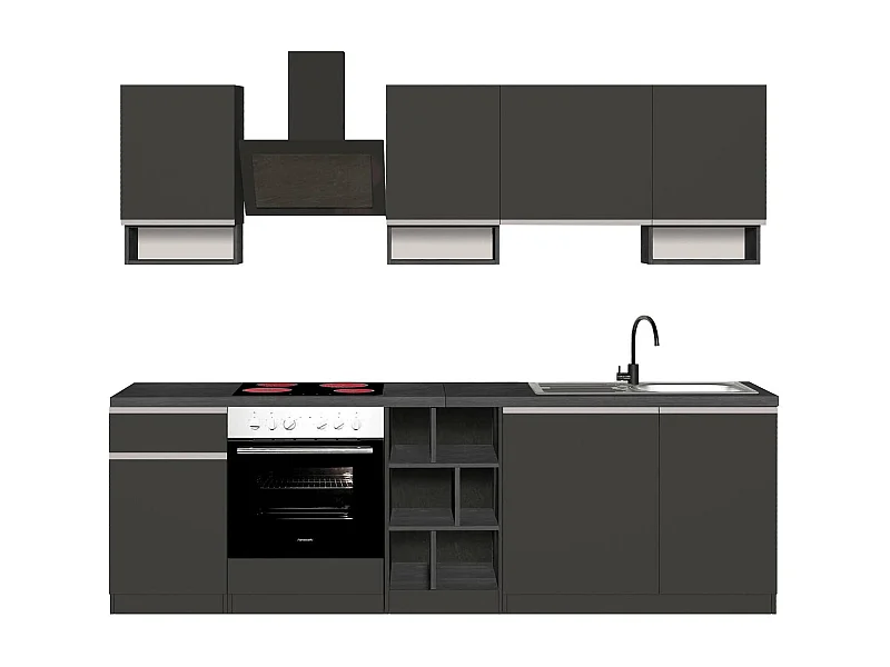 Cozinha completa Dcelient, Conjunto com despensa, Armário de cozinha, Kit de bloco linear, 100% Fabricado em Itália, 255x60h85 cm, Antracite e Ardósia