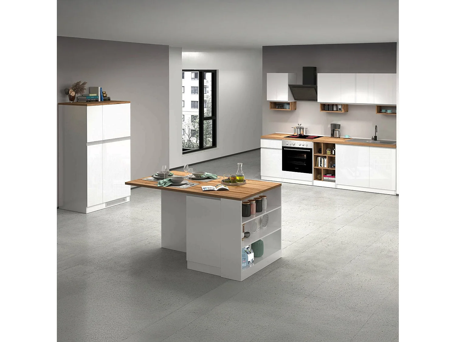 Cucina Completa Armend, Modulabile Made in Italy, Bianco Lucido