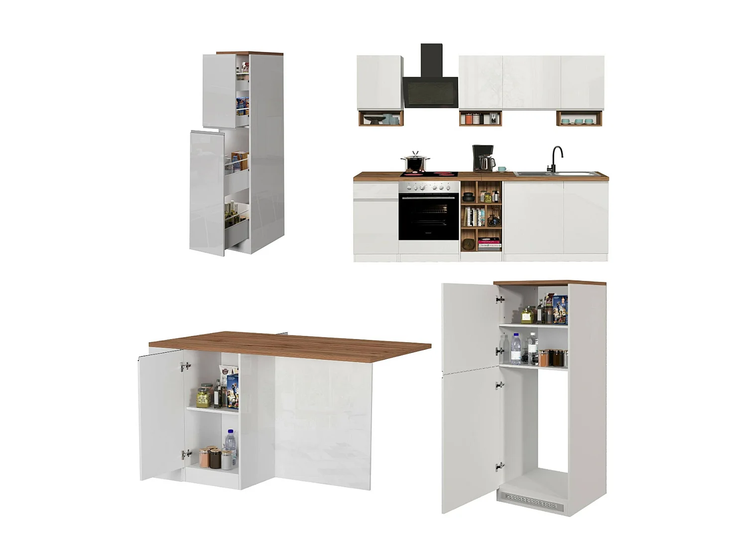 Cucina Completa Armend, Modulabile Made in Italy, Bianco Lucido