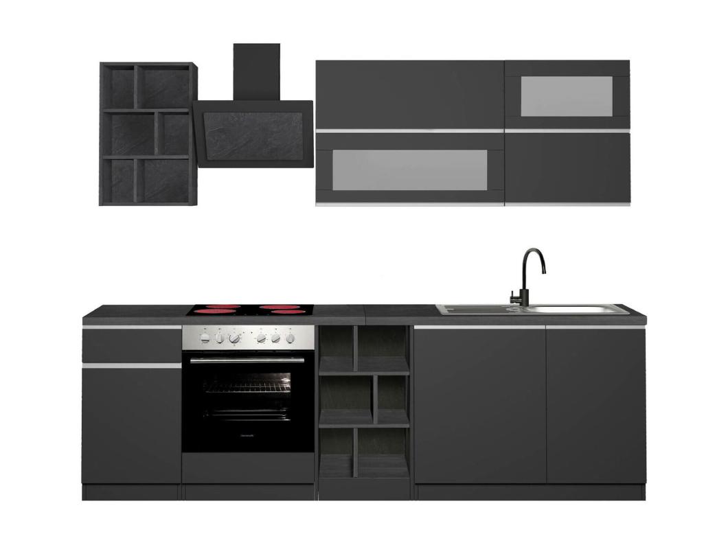 Dmora - Cucina completa Fonti, 255x60h85 cm, Antracite e Ardesia