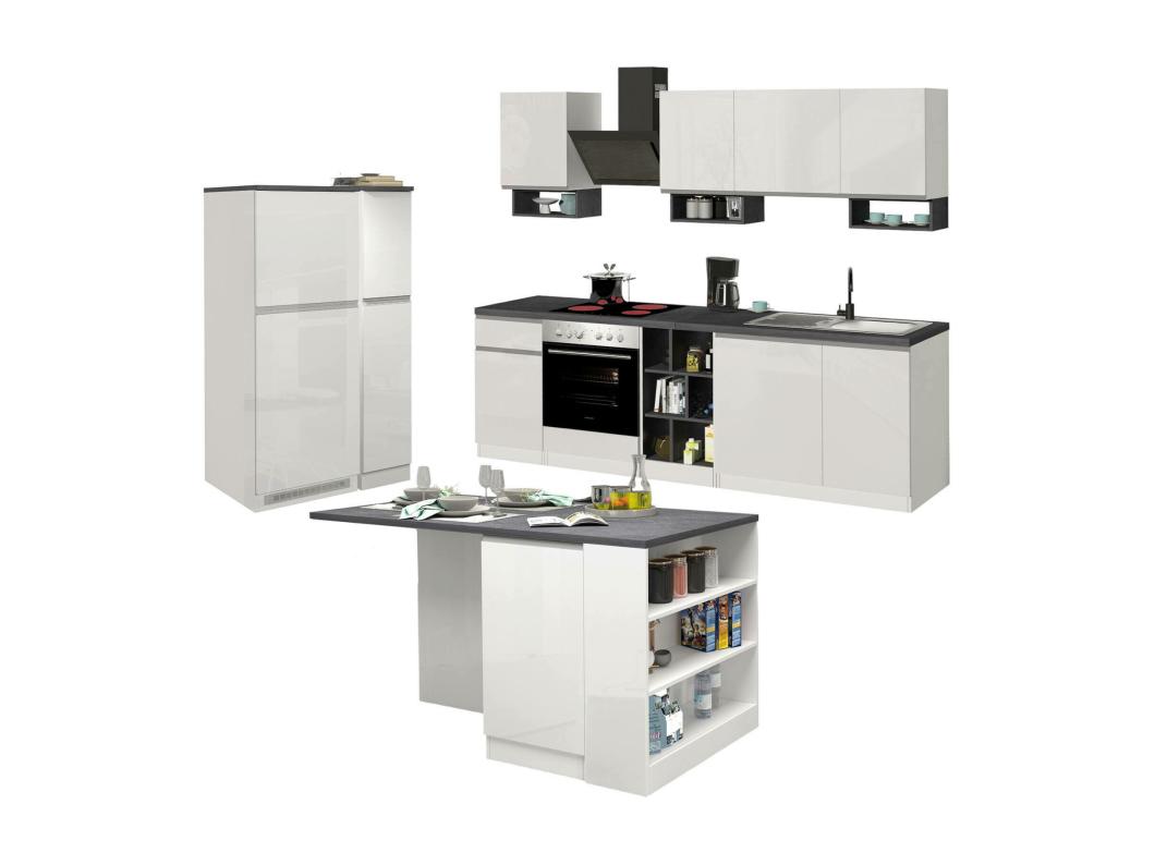 Dmora - Cucina completa Balme, 100% Made in Italy, Bianco lucido e Ardesia