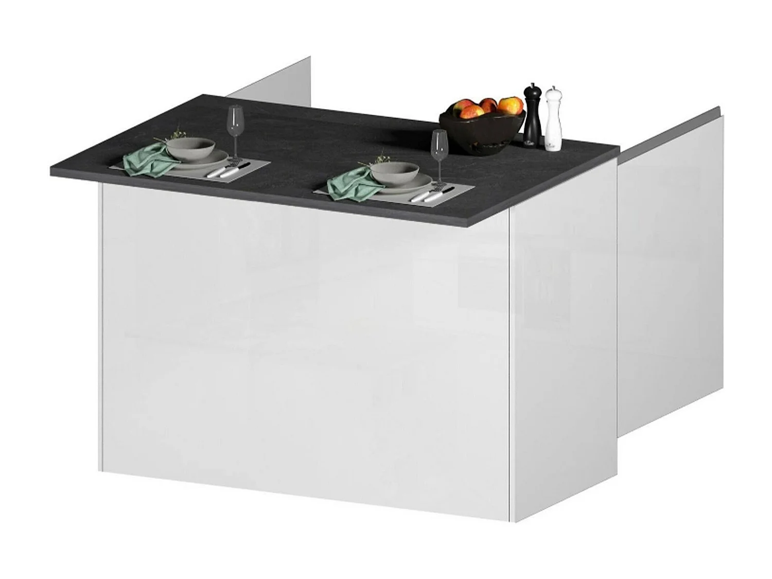 Cuisine complète Dantenucc, Ensemble avec garde-manger, Meuble de kitchenette, Kit bloc avec îlot et porte-frigo, 100% Made in Italy, Blanc brillant et ardoise