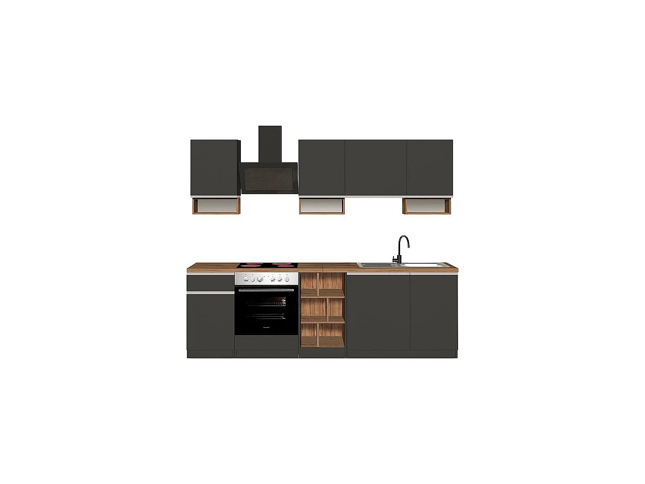 Cuisine complète Dcelient, Ensemble avec garde-manger, Meuble de kitchenette, Kit bloc linéaire, 100% Made in Italy, 255x60h85 cm, Blanc brillant et chêne