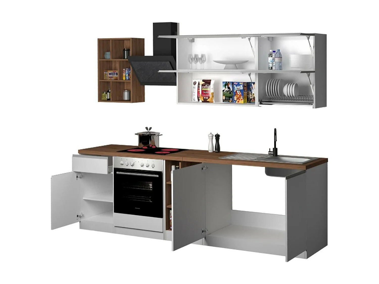 Cucina Completa Armend, Modulabile Made in Italy, Bianco Lucido
