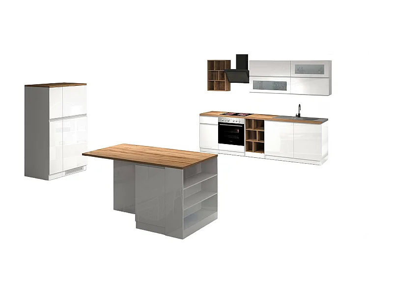 Cucina Completa Armend, Modulabile Made in Italy, Bianco Lucido