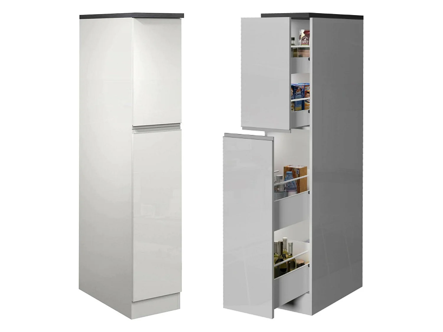 Dantenucc complete keuken, Set met bijkeuken, Keukenkast, Blokkit met eiland en koelkasthouder, 100% Made in Italy, Glanzend wit en leisteen