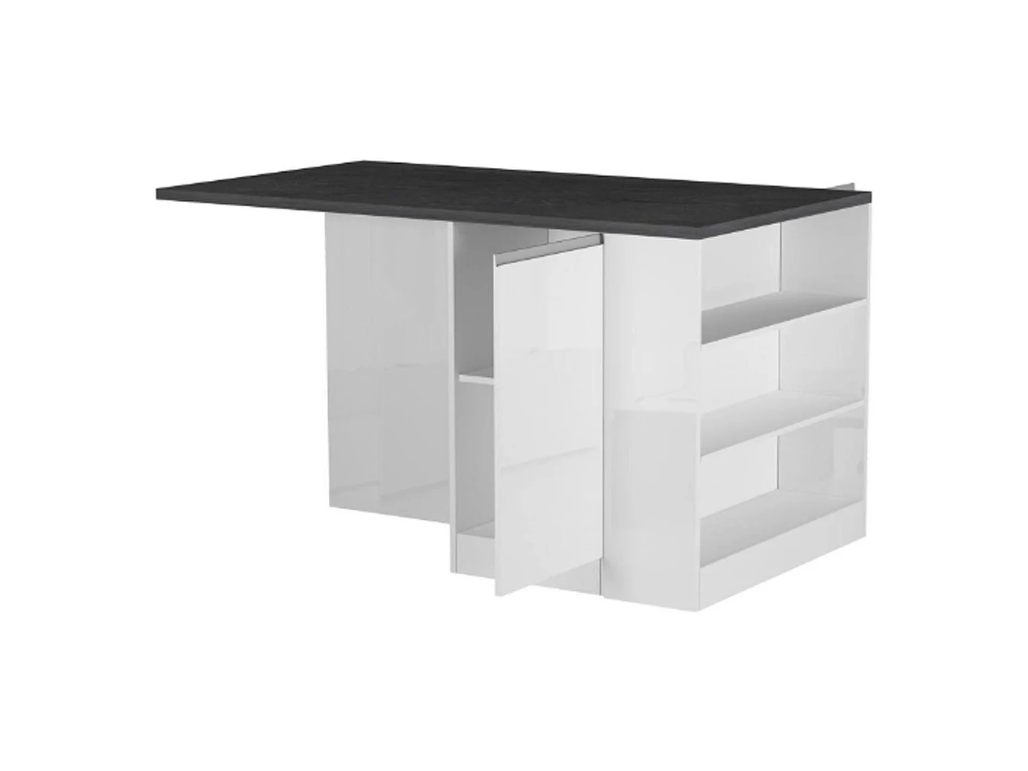 Dantenucc complete keuken, Set met bijkeuken, Keukenkast, Blokkit met eiland en koelkasthouder, 100% Made in Italy, Glanzend wit en leisteen