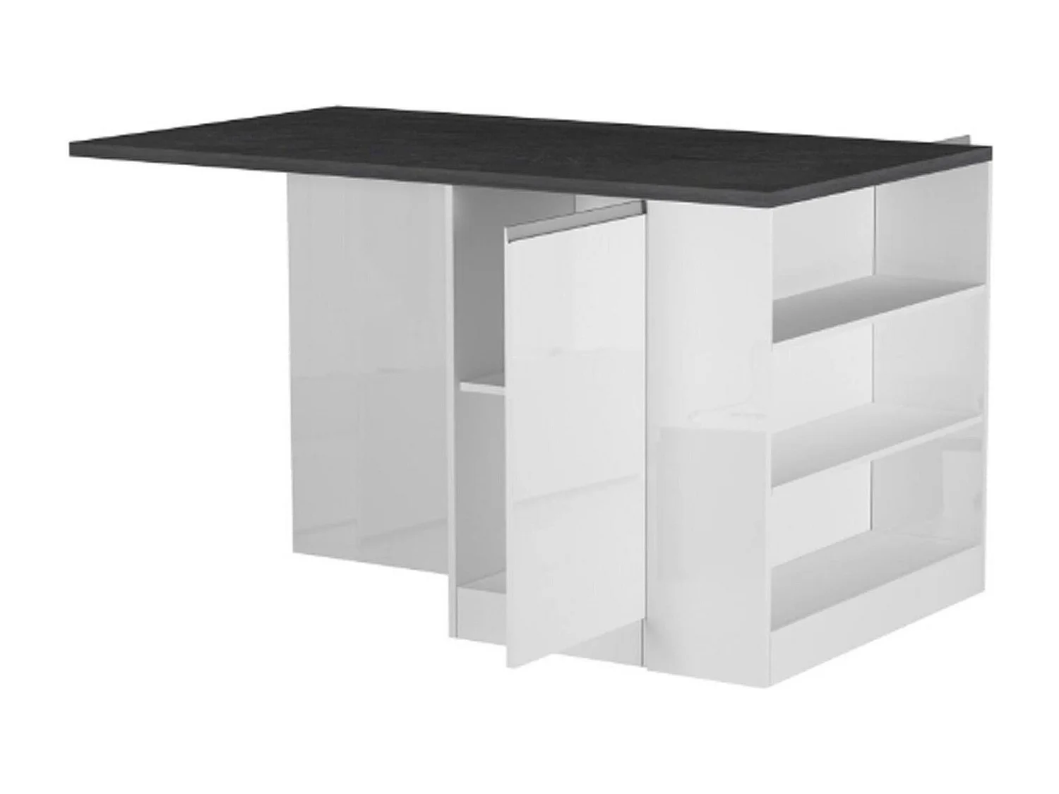 Cuisine complète Dantenucc, Ensemble avec garde-manger, Meuble de kitchenette, Kit bloc avec îlot et porte-frigo, 100% Made in Italy, Blanc brillant et ardoise