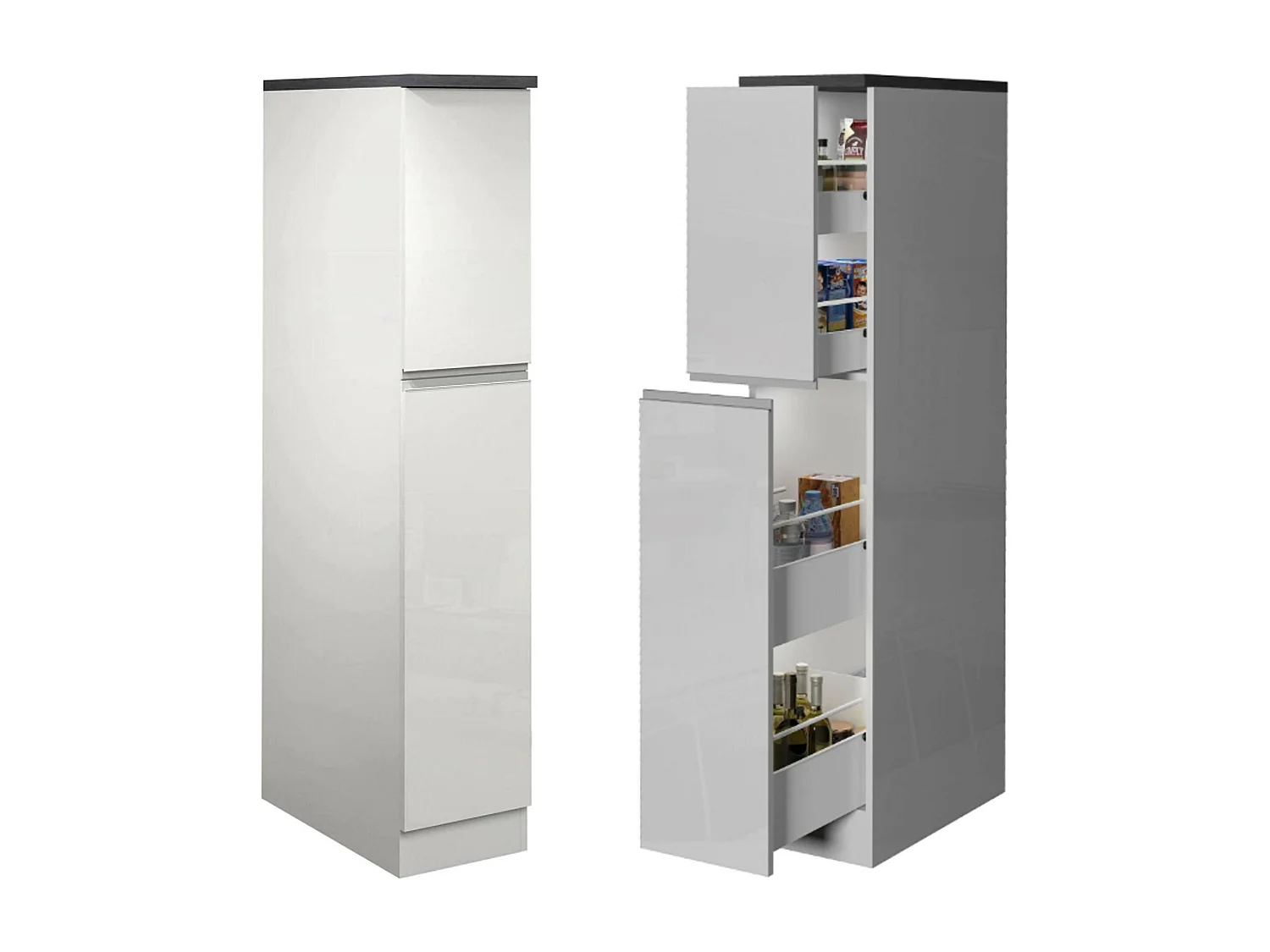 Cocina completa Balme, Set con despensa, Mueble cocina, Kit de bloques con isla y soporte para frigorífico, 100% Made in Italy, Blanco brillo y pizarra