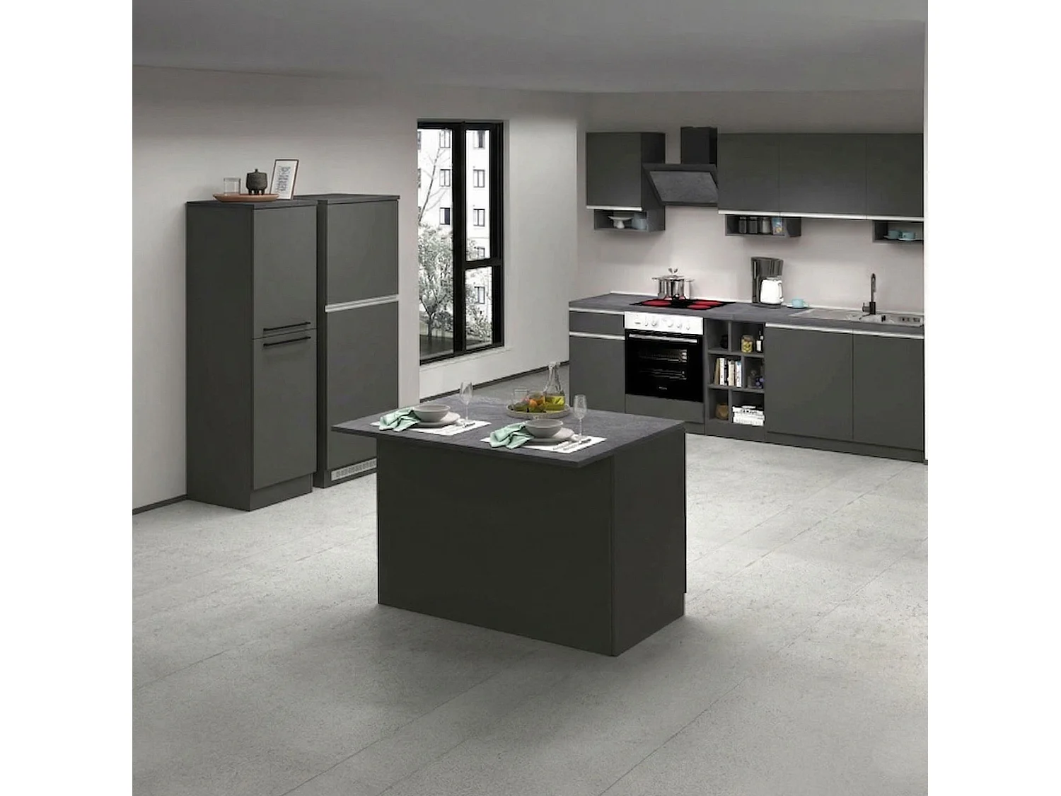 Cucina Completa Arlo, Modulabile, Elettrodomestici non inclusi, Made in Italy, Nero Antracite
