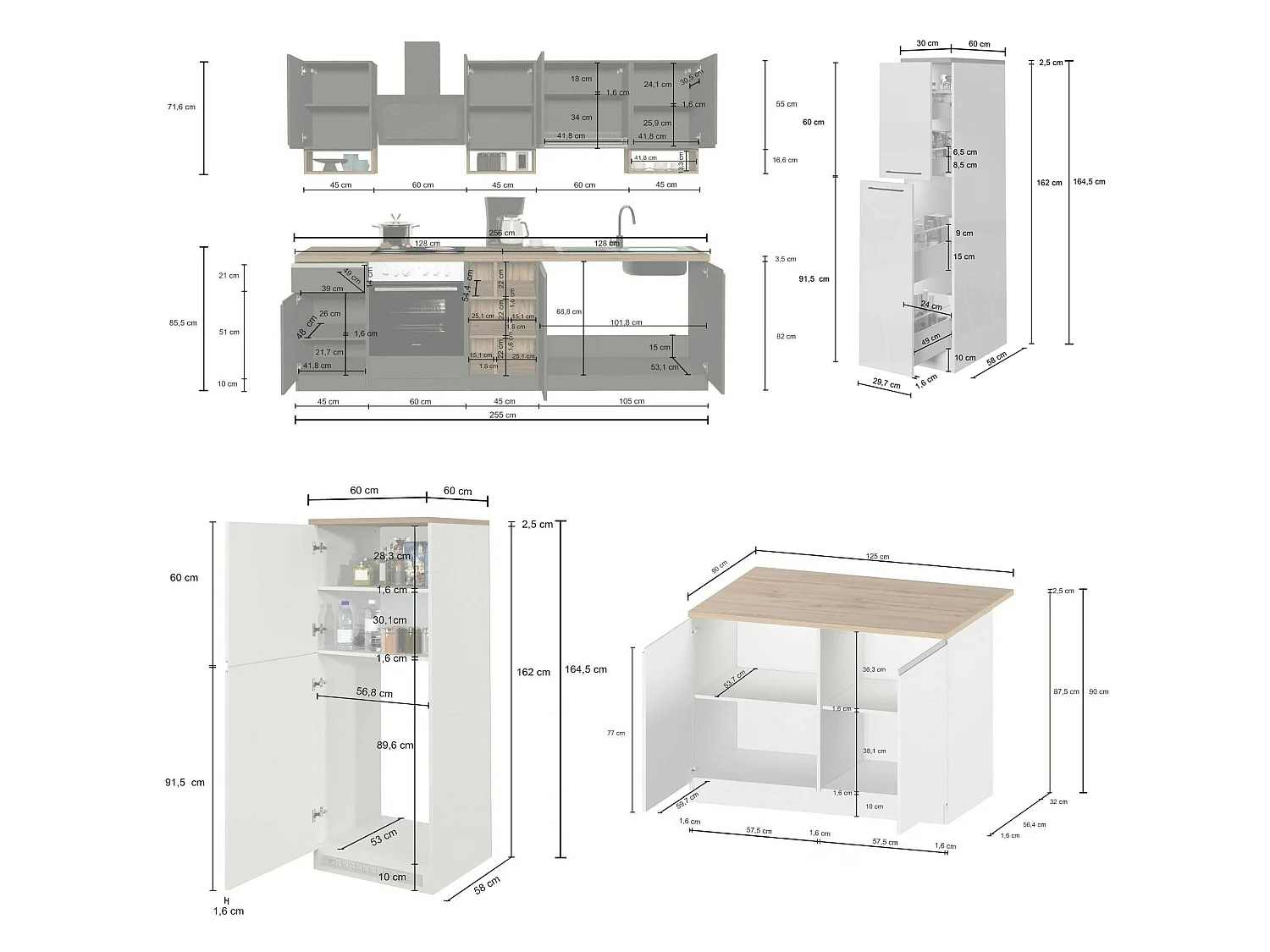 Cucina Completa Arlo, Modulabile, Elettrodomestici non inclusi, Made in Italy, Nero Antracite