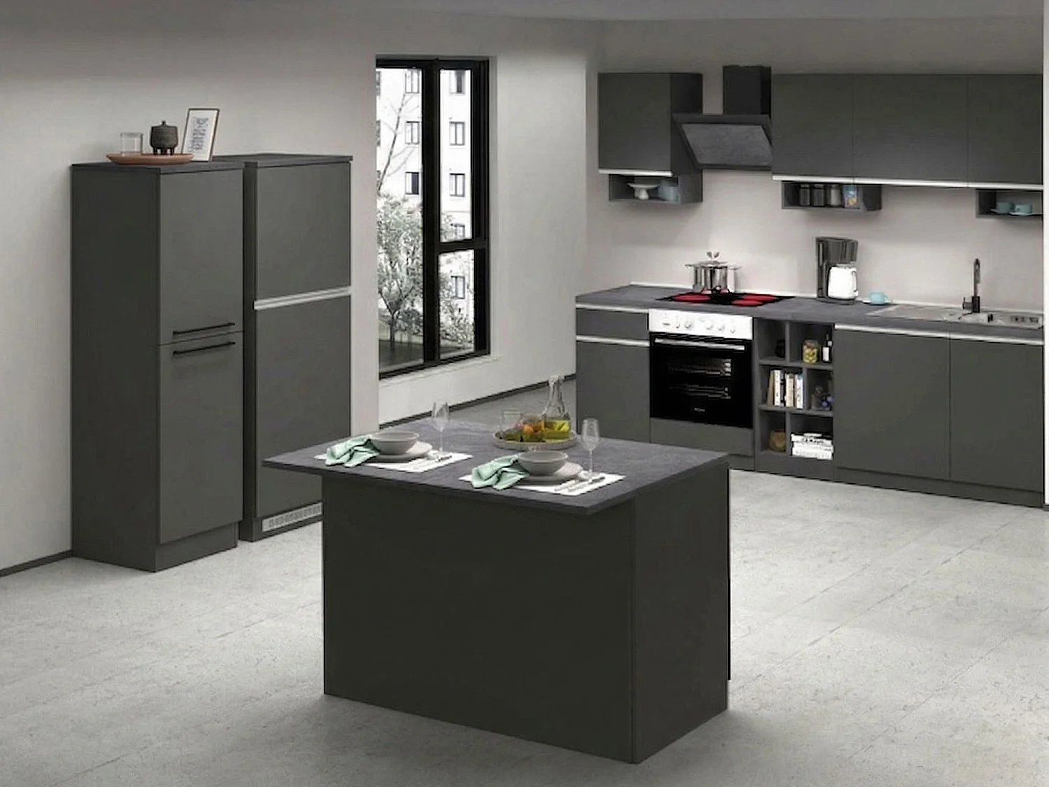 Cucina Completa Arlo, Modulabile, Elettrodomestici non inclusi, Made in Italy, Nero Antracite