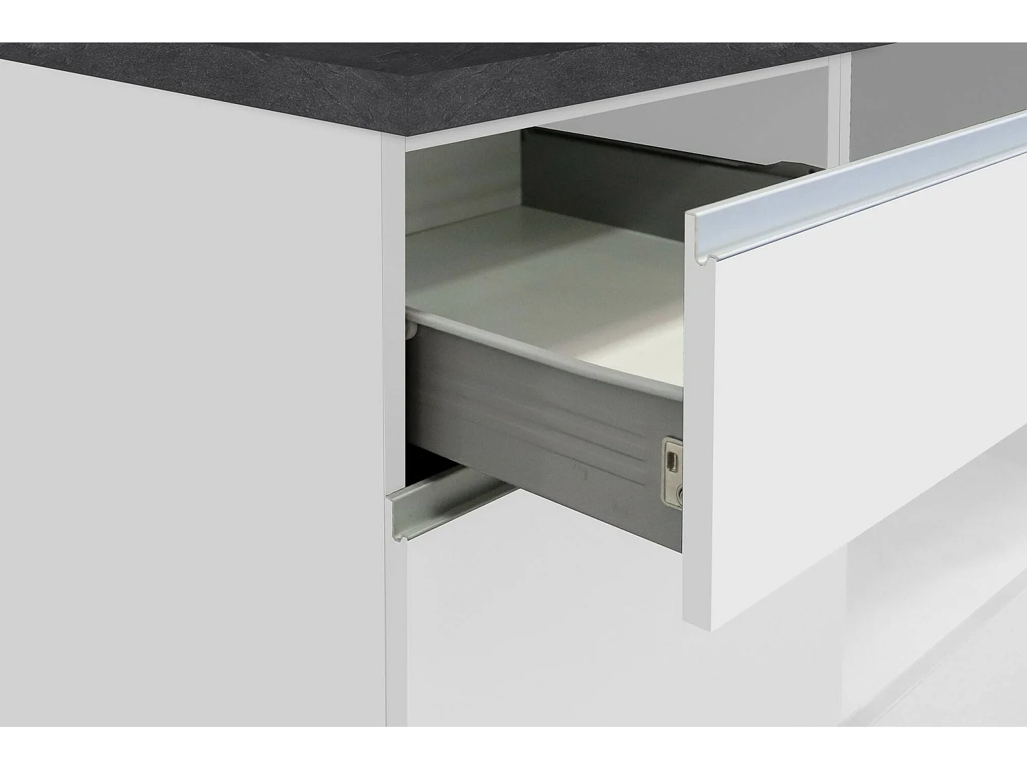 Dmora - Cucina completa Attimis, 255x60h85 cm, Bianco lucido e Ardesia