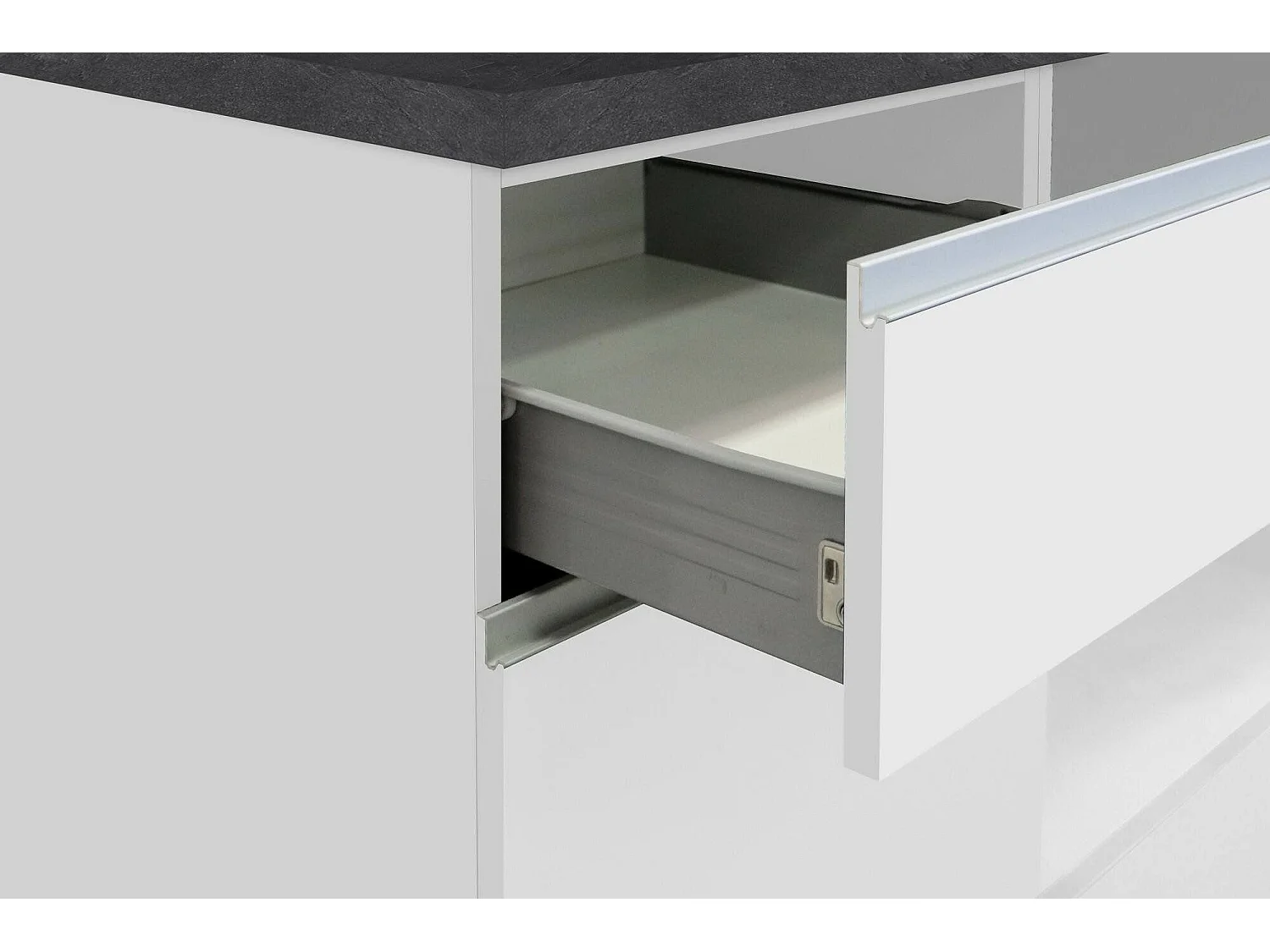 Cuisine complète Dcelient, Ensemble avec garde-manger, Meuble de kitchenette, Kit bloc linéaire, 100% Made in Italy, 255x60h85 cm, Blanc brillant et ardoise