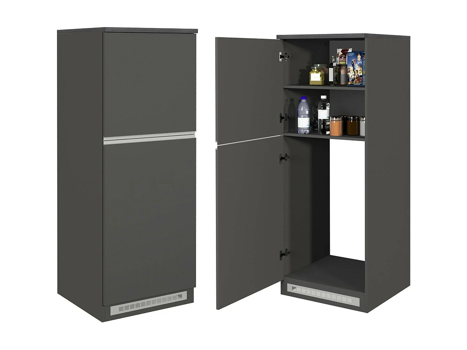 Cuisine complète Dancelott, Ensemble avec garde-manger, Meuble de kitchenette, Kit bloc avec îlot et porte-frigo, 100% Made in Italy, Anthracite et Ardoise