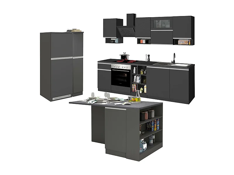 Dmora - Cucina completa Arlo, 100% Made in Italy, Antracite e Ardesia