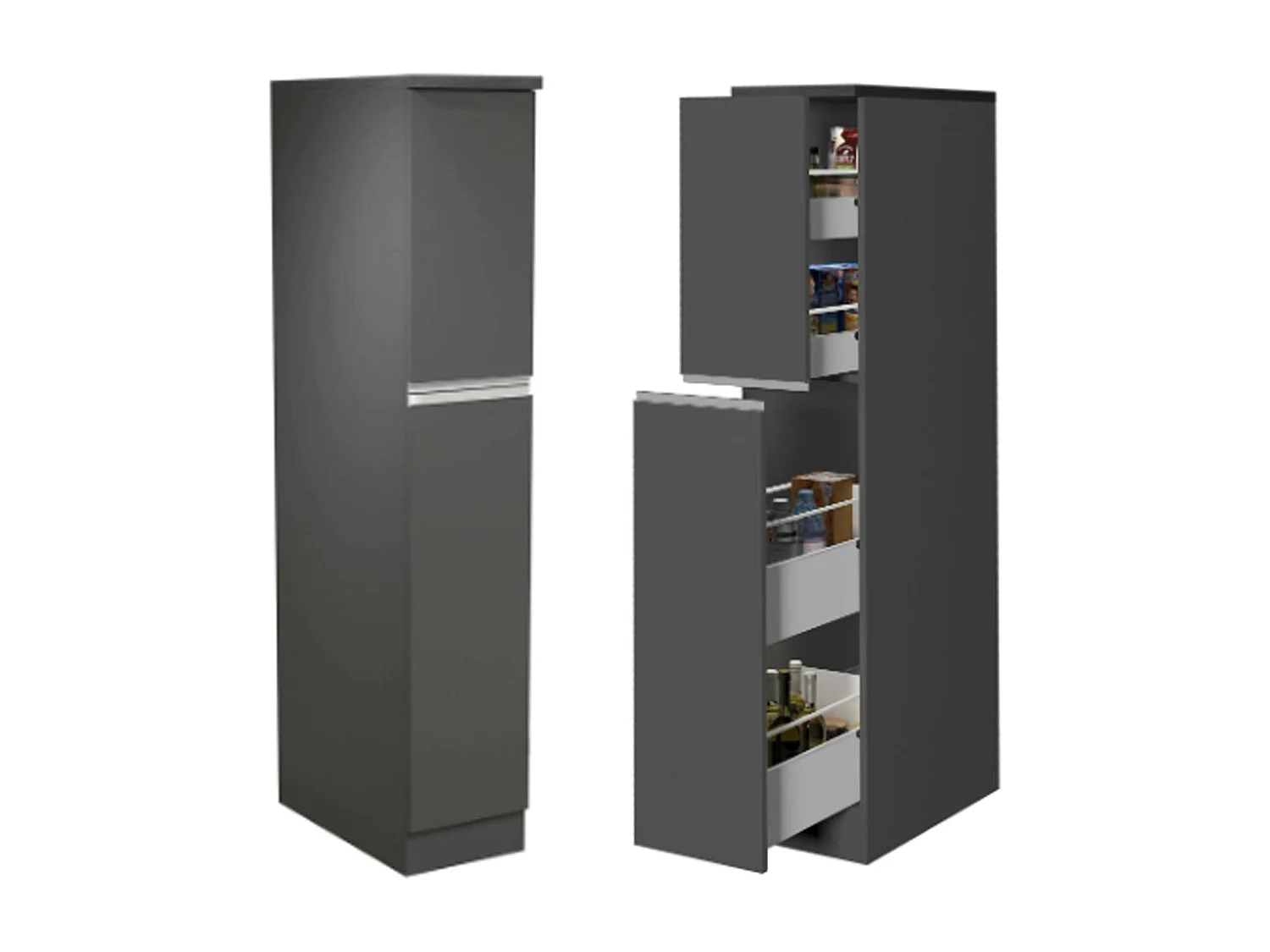 Dancelott complete keuken, Set met bijkeuken, Keukenkast, Blokkit met eiland en koelkasthouder, 100% Made in Italy, Antraciet en Leisteen