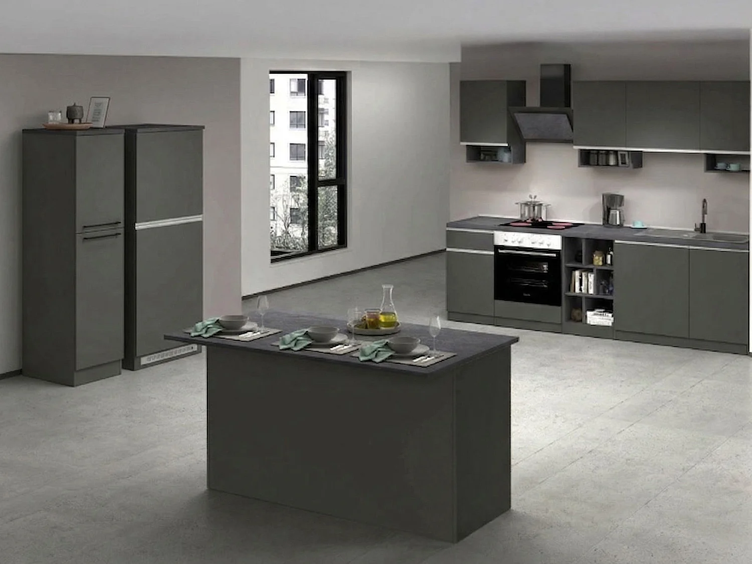 Cuisine Arlo, 31 étagères, fabriquée en Italie, gris ardoise, cuisinette, modulable, 3 tiroirs, Électroménagers non inclus