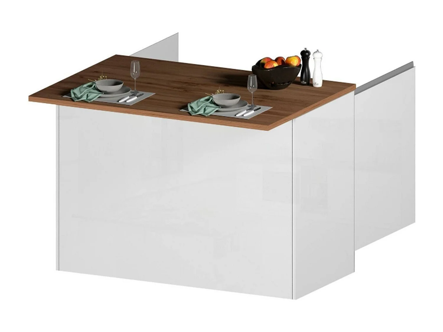 Cuisine complète Daquilant, Ensemble avec garde-manger, Meuble de kitchenette, Kit bloc avec îlot et porte-frigo, 100% Made in Italy, Blanc brillant et chêne