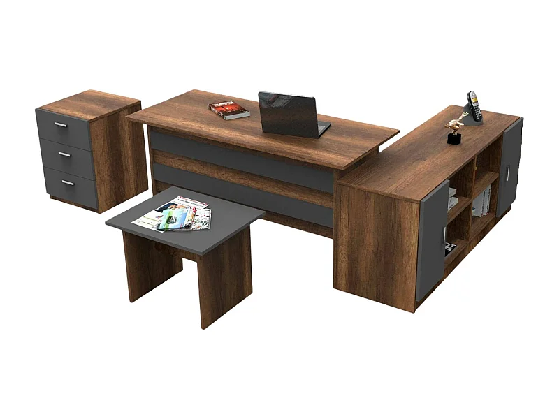 Set da Ufficio Abutilon, 3 Cassetti, Nero Antracite