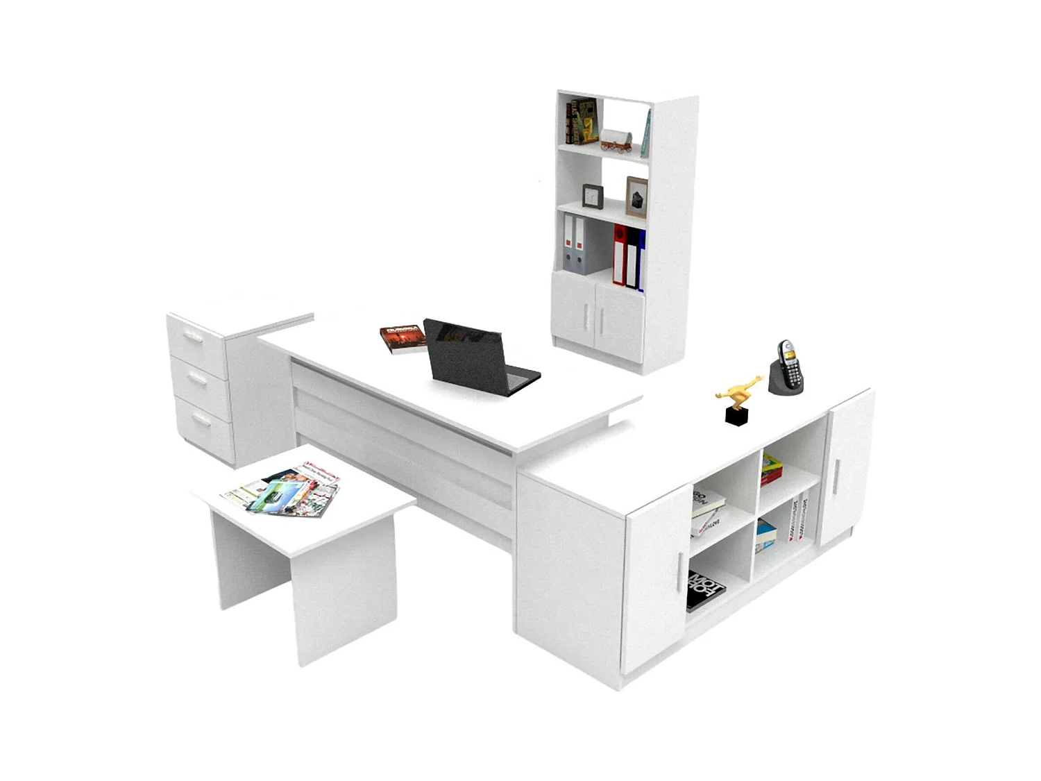 Set de bureau Drasmusse, Composition du studio, Kit de bureau, Ensemble de bureau et de tiroirs, Blanc